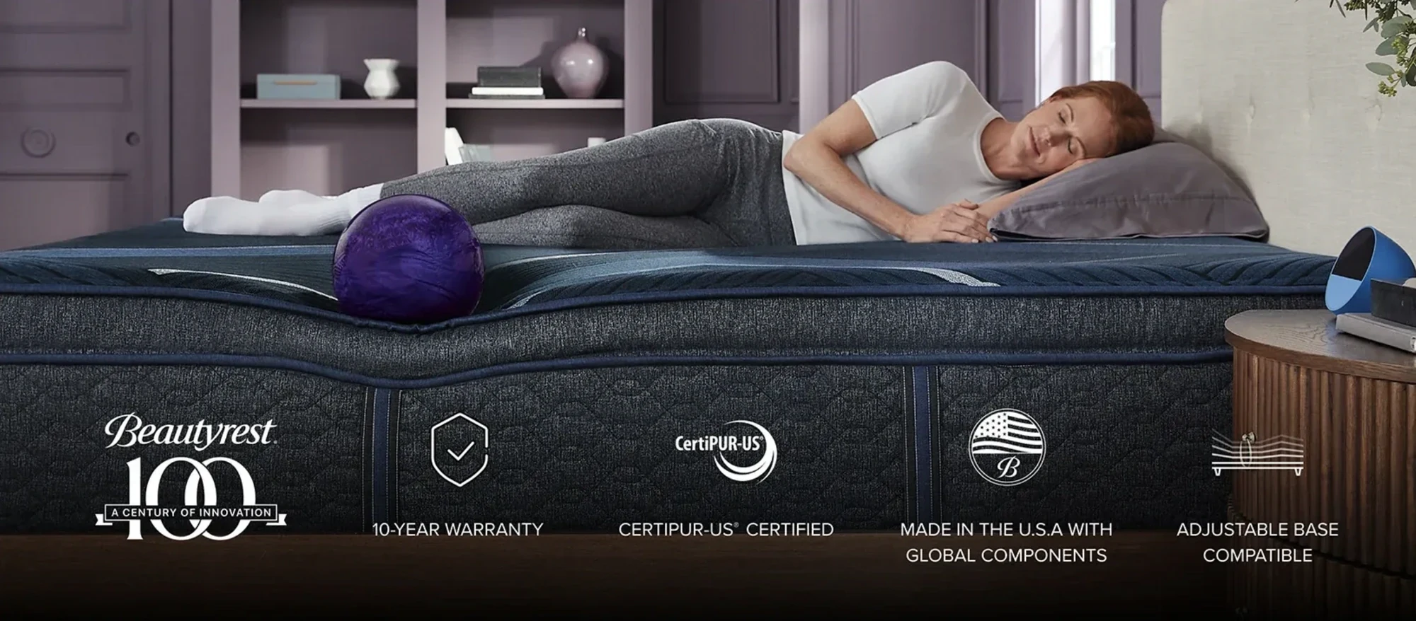 Beautyrest - 100 years of innovation. 10-year warranty, CertiPUR-US certified, made in the USA, adjustable base compatible.