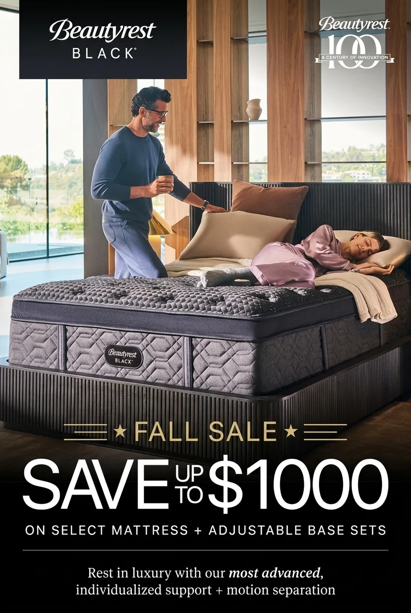 Beautyrest Black Fall Sale - Save up to $1000 on adjustable sets, plus a $300 free gift.